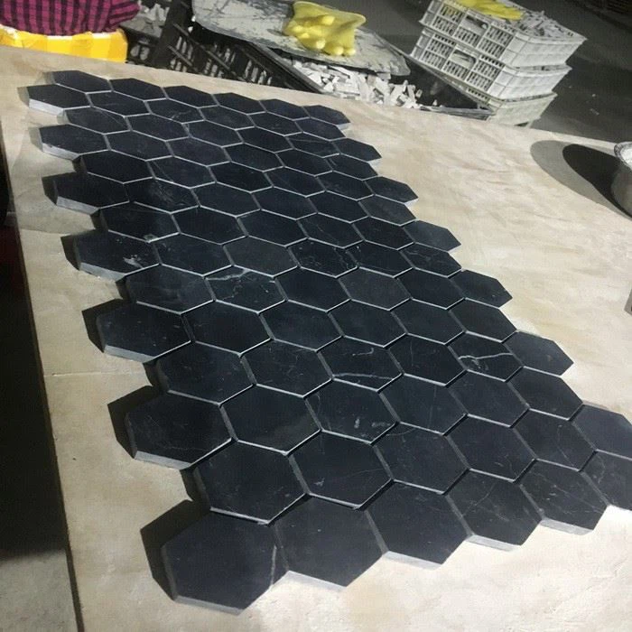 Hexagon Black Marquina Mosaic Tile